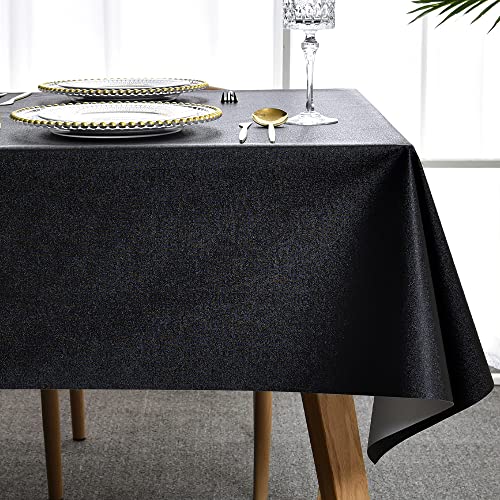 Trudelve Plastic Table Cloth For Rectangle Tables Black Vinyl Tablecloth Waterproof Wipeable Oilcloth Table Cloths For Parties Dining Table Cover (54'' X 108'', Pure Black) #TOP4