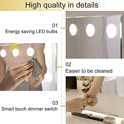 Chende Hollywood Vanity Mirror with 12 LED Lights and Touch Control Dimmer, Lighted Makeup Mirror for Wall Makeup Vanity Bedroom Bathroom, 3 Color Lighting Modes