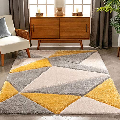 Image of 5x7 feet Soft Area Rug for Living Room and Bedroom, Modern Indoor Floor Carpet with Non-Slip Backing, Comfortable Decorative Home Decor Rug, Easy Clean & Durable- (3D Yellow T, Rectangular)