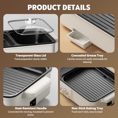 Barbecue électrique 2 en 1, 1500 W, barbecue coréen avec 2 réglages de température indépendants, multifonction pour la famille, les amis et les fêtes, pour 5 à 8 personnes – Image 6