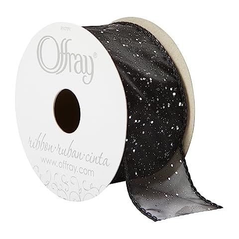 Offray 1.5" Wide Cosmic Sheer Craft and Decorative Ribbon, 9 Total Feet, Black Cover