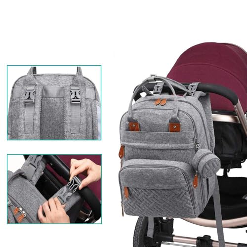 Image of Kirli Diaper Bag Backpack Travel Baby Diaper Bag, Insulated Bottle Holders & Pacifier Case, Large Capacity (Light Gray)