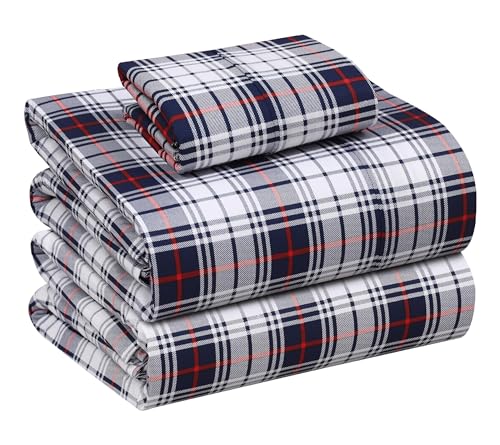 Image of RUVANTI 100% Cotton Percale Sheets Twin XL, Prussian | Crisp Cooling, Deep Pocket 16 inch, Soft Breathable & Durable, Hotel-Style, 3 Piece Set