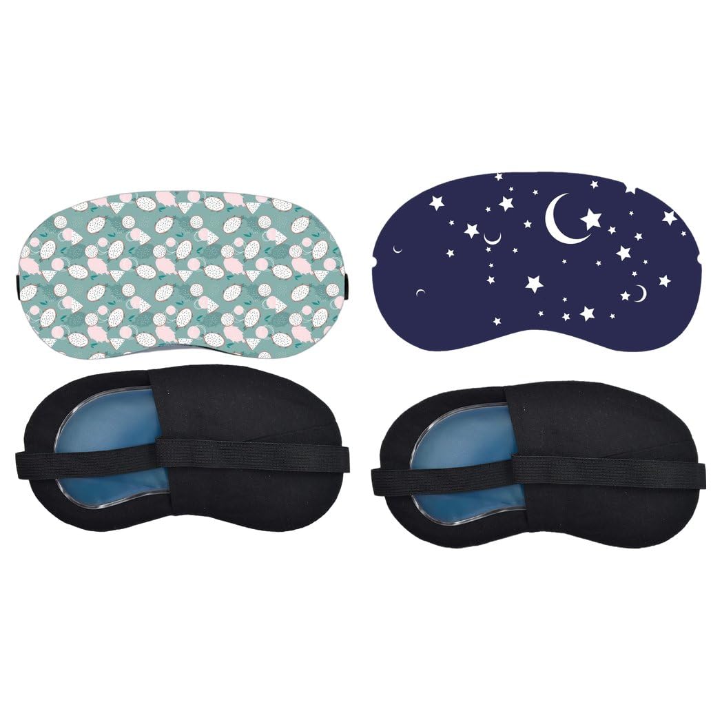Aoxeria Mint Seashell Pattern, Moon and Stars Sleeping Mask Combo, Soft Comfortable Light-Blocking Eye Cover for Women, Men & Kids, Reusable Blindfold for Night Sleep, Nap, Travel (Pack of 2)-image-24