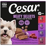 Cesar Classic Loaf in Sauce Wet Dog Food, Beef Recipe, Filet Mignon Flavor, Grilled Chicken Flavor, and Porterhouse Steak Flavor, 3.5 oz. Easy Peel Trays, Variety Pack (24 Count, Pack of 1)
