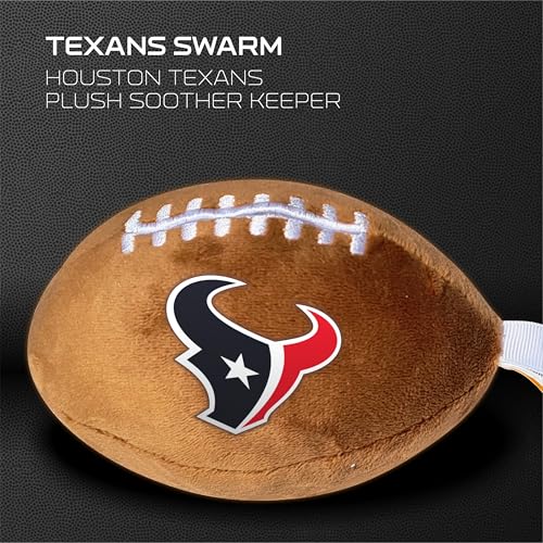 Image of Houston Texans Plush Football Pacifier Holder by Smilo - Officially Licensed NFL Soother Holder - Soft Plush Toy and Dummy Holder - Fits Any Pacifier - Stroller Accessory & Newborn Essential