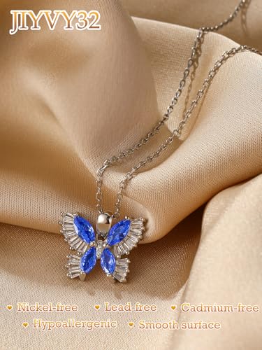 Butterfly Necklace for Women White Gold Animal Jewelry With 12 Months Birthstone Anniversary Birthday Gifts for Her Wife4