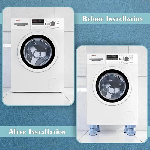 Image of JD FRESH Washing Machine Vibration Pads /Bracket Base for Washing Machine /Refrigerator Stand with Height Adjustment Feet /Floor Trays /Stands with Anti-Slip Rubber (Blue-4 Pcs Set)
