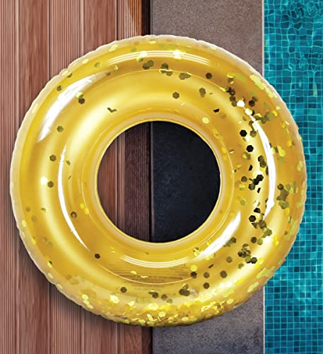Cota Global Inflatable Pool Float Tube Confetti 36 Inches Premium Swim Ring Heavy Duty Vinyl Flotation Pool Floats Toy For The Beach, Party, Vacation, Uv Resistant - Pool Party (Gold) #TOP6