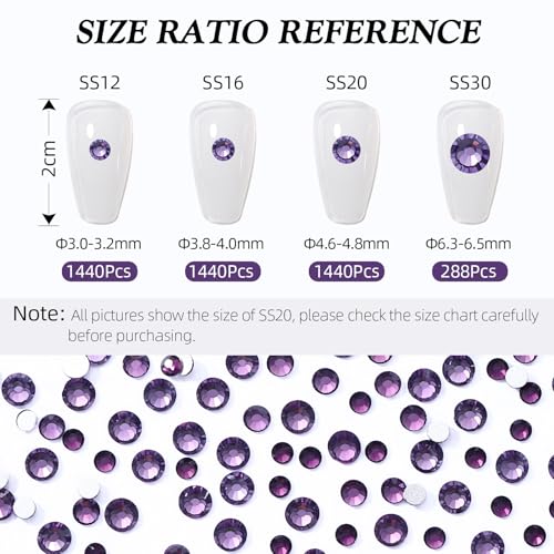 Image of Tanzanite Flatback Rhinestones, Glass Rhinestones for Nail Art and Craft, Glue Fix, Loose Crystal Gemstones(Tanzanite, SS12, 1440pcs, 2.9-3.0mm)