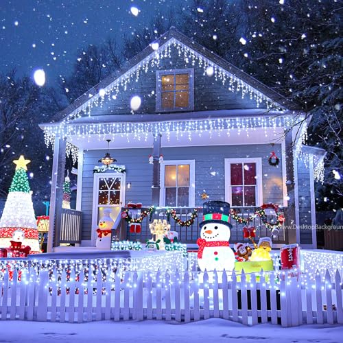 White Christmas Lights Outdoor 66ft 640 LED Icicle Lights for Outside House | Connectable LED String Lights Clear Wire 8 Modes Timer Plug in Waterproof for Holiday Eaves Yard Roof Party Xmas Decoration - image 3