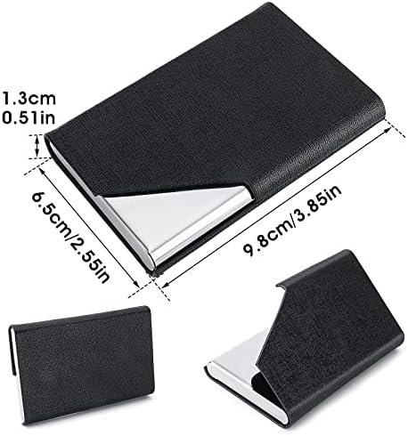 cobee Leather Business Card Holder, 2Pcs PU Business Name Card Holder Luxury Multi Card Case Stainless Steel Credit Card Pocket with Magnetic Shut for Men Women