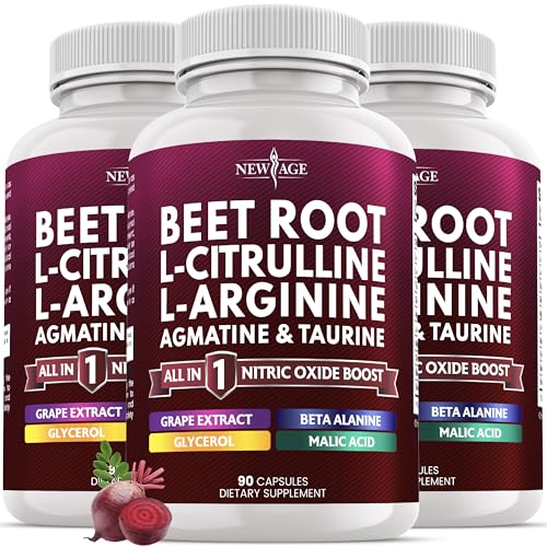 NEW AGE Beet Root Capsules - L Arginine, L Citrulline, Nitric Oxide, Beetroot Powder, Arginine, Citrulline Supplement – 270 Vegan Capsules