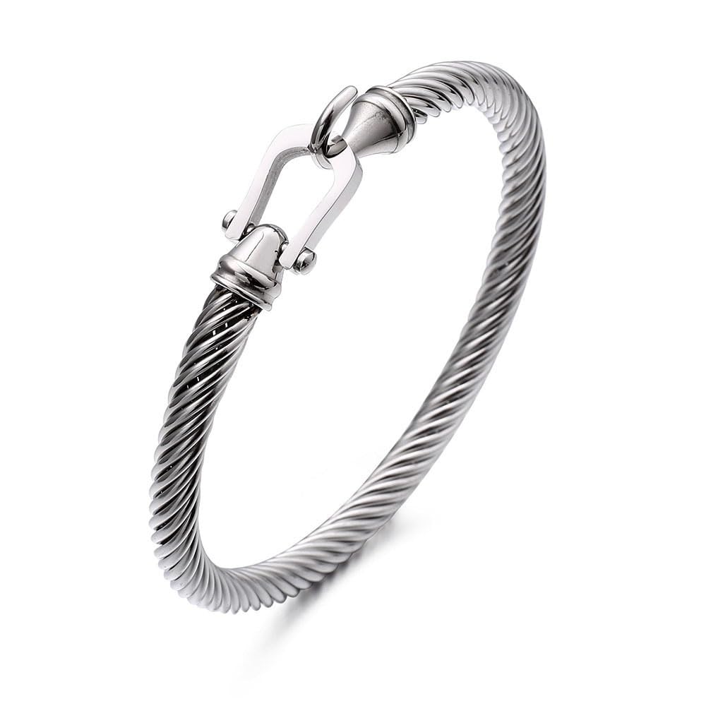 Wiilkac Two-Tone Cable Cuff Bracelet For Women - Silver & Gold Twisted Wire Bangle With Hook Clasp, Vintage Jewelry Gift