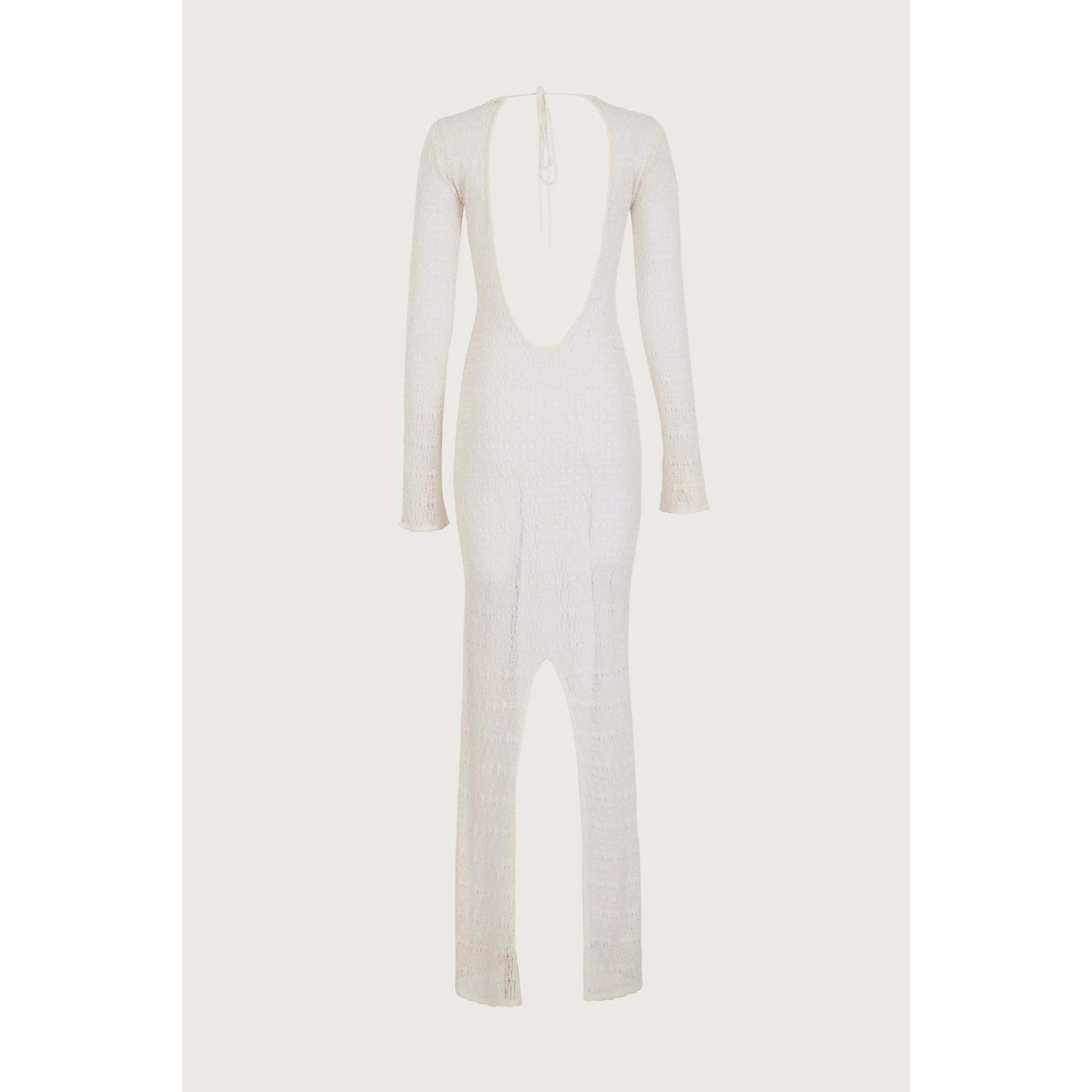 Donne a Maglia Sexy Hollow out Split Crochet Coprire Bodycon Vestito Spiaggia Vacanza,Bianca,S