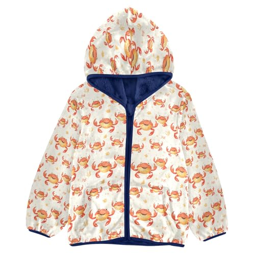 Cute Crab Pattern Print Toddler Fleece Jacket Girl Boys Hooded Fleece Jacket Coat Warm Outwear Zip-up 3-10T