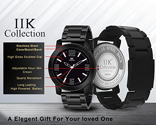 Image of IIK COLLECTION Watches for Men Round Numerical Dial |Analogue Quartz Movemnet Mens Watch|Long Battery Life|Stainless Steel Adjustable Bracelet Black Chain with Long Lasting Polish| Watches for Boys