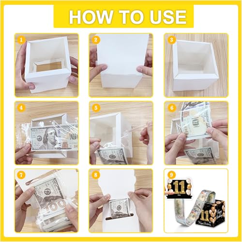 VIVORA 11th Birthday Money Box for Cash Pull, Happy Birthday Black Gold Boxes Gifts for Money Pull Out Card, 50Pcs Transparent Bags by VIVORA - Image 7