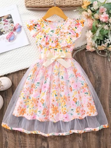 Image of TAGAS Girl Swiss Dot Ruffle Trim Belted Dress || Bagy Girl Dress||Baby Frock ||Sleeveless Dress for Girls