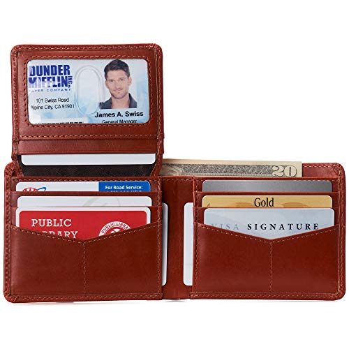 Image of Alpine Swiss Connor Executive Bifold Wallet | Business Passcase for Men | Premium Leather | Dual ID Windows | RFID Blocking | Gift Box Included Glossy Nappa Tan
