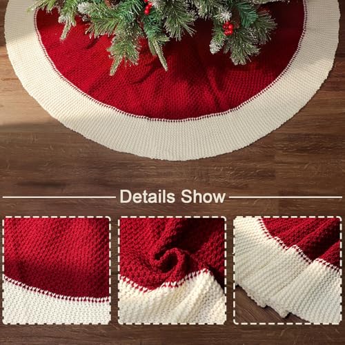 LimBridge-Knitted-Christmas-Tree-Skirt-48-Inches-Red-Tree-Skirt-with-White-Edge-Linen-Knit-Thick-Rustic-Christmas-Tree-Decorations-Farmhouse-Christmas-Decor-Xmas-Holiday-Home-Party-Decorations LimBridge Knitted Christmas Tree Skirt 48 Inches Red Tree Skirt with White Edge Linen Knit Thick Rustic Christmas Tree Decorations Farmhouse Christmas Decor Xmas Holiday Home Party Decorations