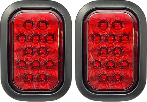 All Star Truck Parts 5x3 2x Red Rectangle 12 LED Stop/Turn/Tail/Parking Light Tow Truck Semi Trailer CM Flatbed Reading Postal Hitch Mounted RV Bus Grommet 3 Wire Pigtail Plug Kit 12V IP67 Waterproof
