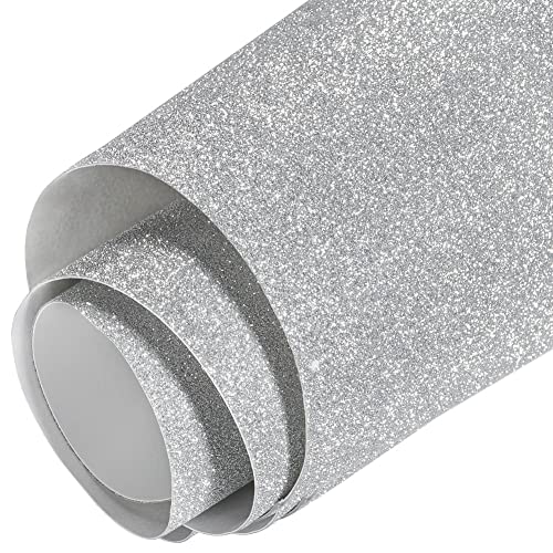 Sparkle Silver Car Vinyl Wrap - Glitter Silver DIY Adhesive Vinyl Wrap Roll, 11.81'' x 78.74''