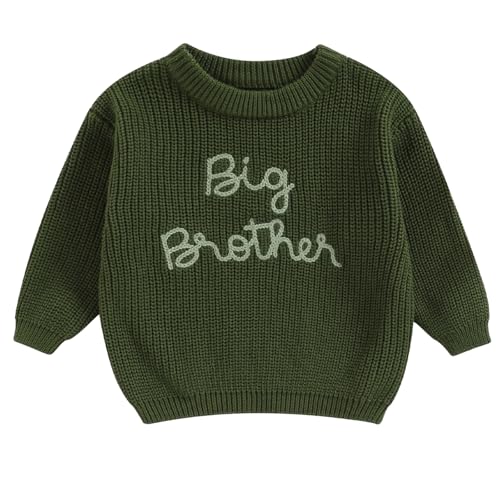 Big Brother Little Brother Matching Sweaters Toddler Boy Letter Crewneck Knitted Pullovers Tops Kids Fall Outfit (Big Brohter Sweater Green,12-18 Months)