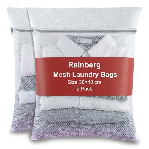 Rainberg Mesh Laundry Bags for Washing Machine Large 60x50cm and Medium 50x40cm Durable with Zip Reusable Clothes Washing Bags for Travel and Storage White 4 Pack (2 Pack (30x40cm))