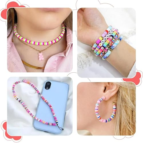 Image of LERUBGA Jewellery Making Kit Bracelet Making Kit Macaron Color for Bracelet Making Clay Beads Kit Letter with Unicorn Pendants, Crystal Star Flower Hair Set for DIY Jewelry Crafts