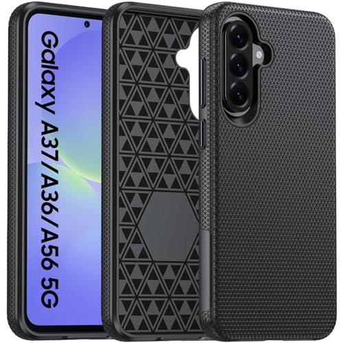 Image of for Galaxy A37+A36+A56 5G Phone Case, Triangular Anti-Slip Textured, Military Grade Drop Protection Samsung A37 5g case, 14ft Drop Tested, TPU+PC Dual Layer Shockproof Cover for A37 (Black)