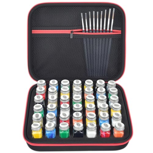 Image of ALKOO Paint Storage Bag for Testors Paint, 42 Bottles, 9 Brushes | Foam paint organizer bag holds 42 bottles and 9 brushes, with mesh pocket for hobbyists, travel and home storage, no paints