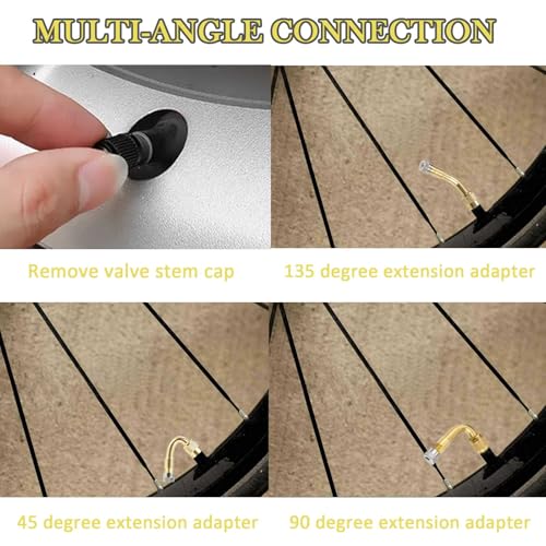 Image of 6 PCS 45 Degree 90 Degree 135 Degree Metal Valve Stem Extenders, Dually Universal Valve Stem Extensions for Wheels Passenger Cars RV Stroller Bicycles Motorcycles Trailer