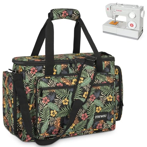 ITHWIU Sewing Machine Carrying Case with Multiple Storage Pockets for Accessories, Universal Tote Storage Bag Compatible with Most Standard Singer, Brother, Janome (Sewing Machine Case, Floral)
