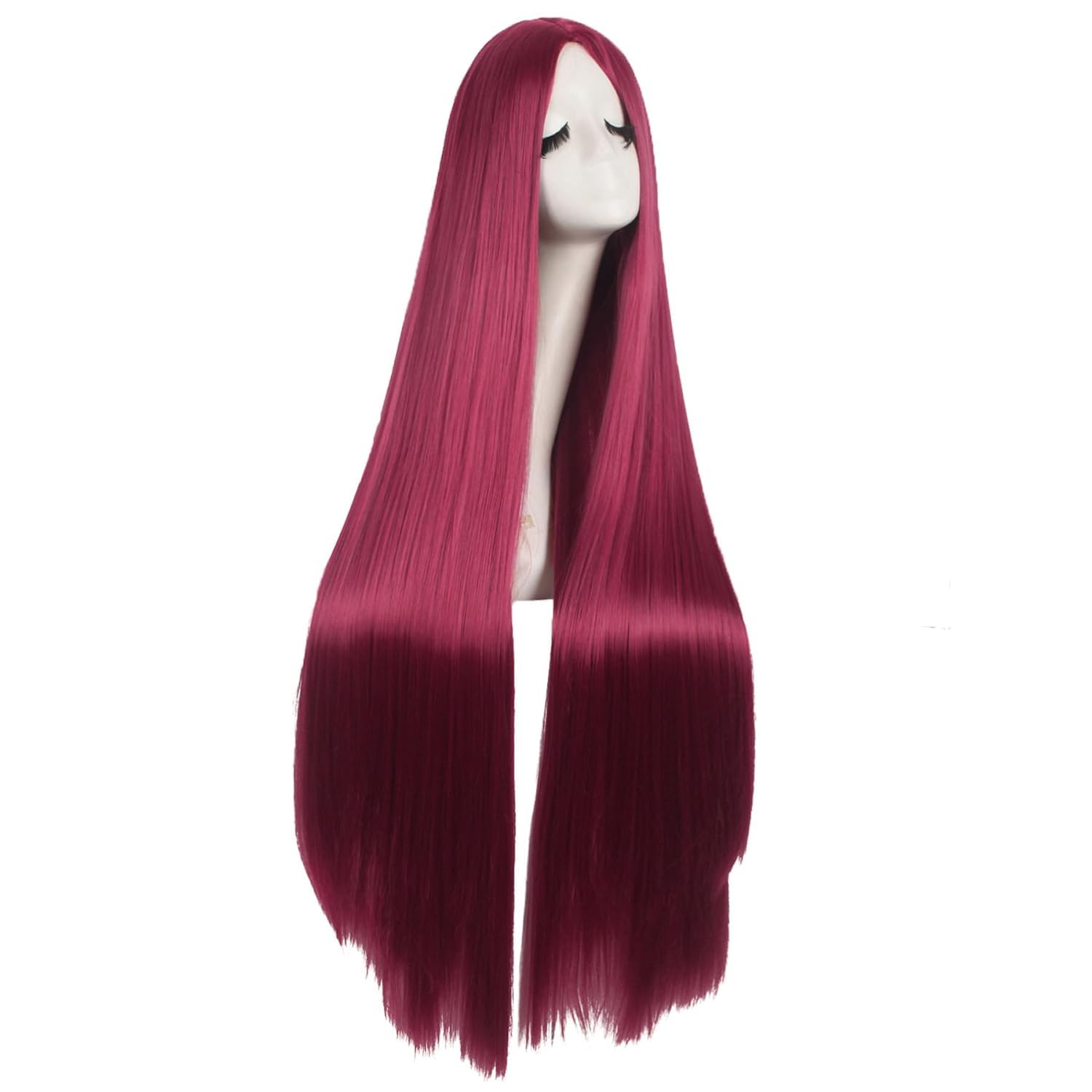 Colorfulpanda Long Red Wigs for Women Long Straight Synthetic Hair Wig Middle Part for Party Cosplay Halloween Anime,dark red 80cm 32inch - Image 3