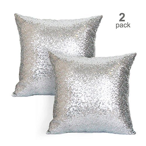 AMAZLINEN Sequin Pillow Cover- Decorative Cushion Covers- 18x18 Inches-2 Pack Hidden Zipper- Back Side Mistique Satin Fabric- for Home, Party, Wedding & Formal Events- Comes Out in Multiple Colors