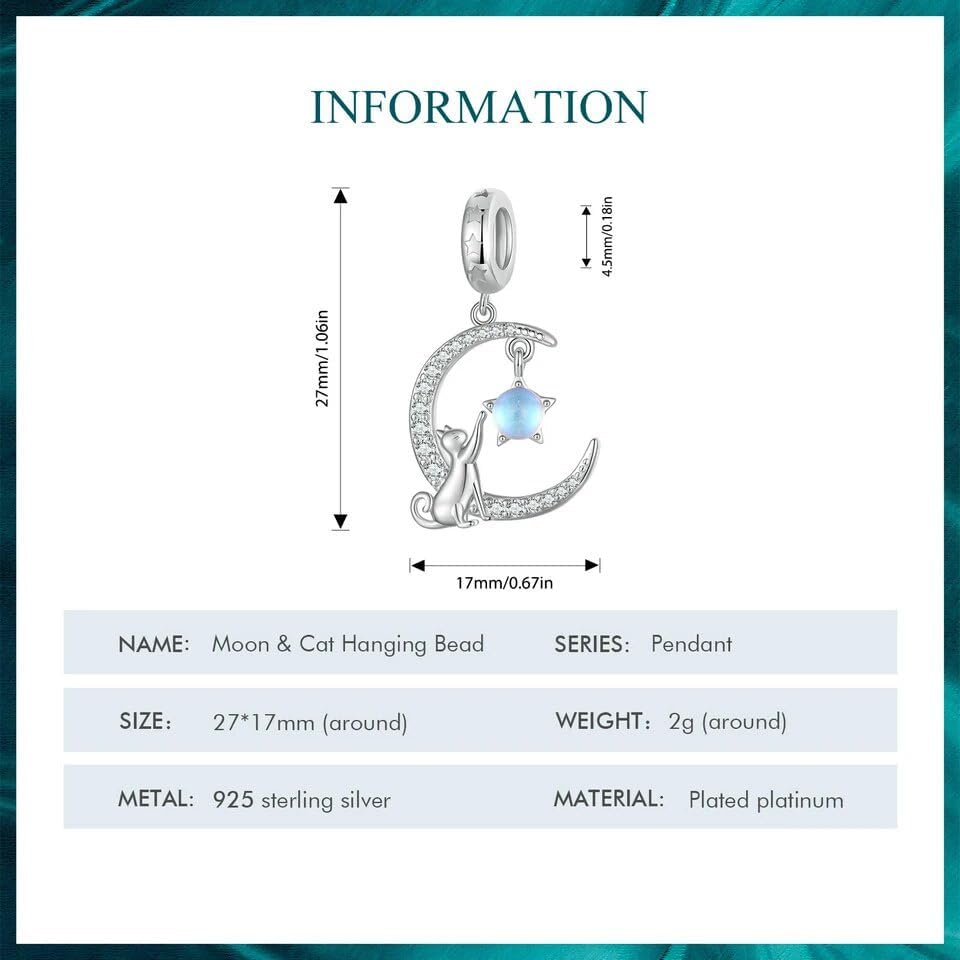 925 Sterling Silver Moon & Cat Pendant Necklace Blue Moonstone Neck Chain for Women Fine Jewelry SSS-0218