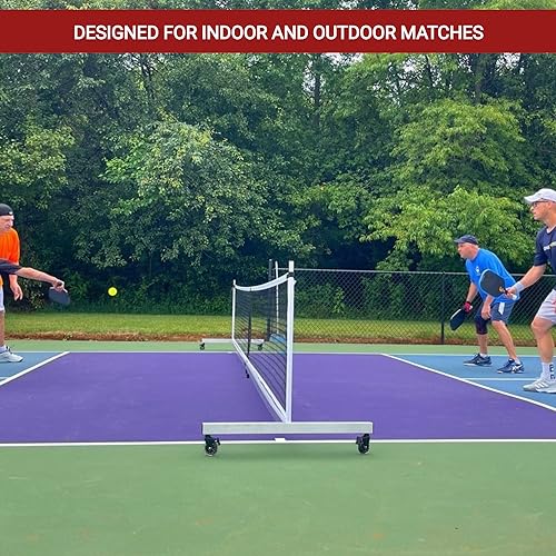 Image of Dominator Standard Portable Pickleball Net - Indoor /Outdoor Regulation Pickleball Net - USAPA Compliant Pickleball Net on Wheels - System Includes Rolling Storage Bag & Locking Wheels