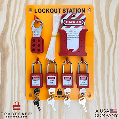 Tradesafe Lockout Tagout Station With Loto Devices - Lock Out Tag Out Kit Board With 4 Pack Safety Lock Set, Hasp For Padlocks, 20 Do Not Operate Tags For Lockout Safety Supply, Osha Compliance #TOP4