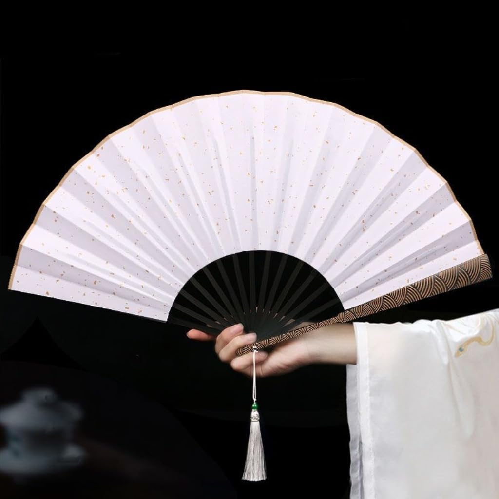 Hand Fan Foldable Bamboo, Silk Folding Hand Fans for Dancing, Church, EDM, Music Festival, Party, Gift, Decoration, Performance Fans (White)