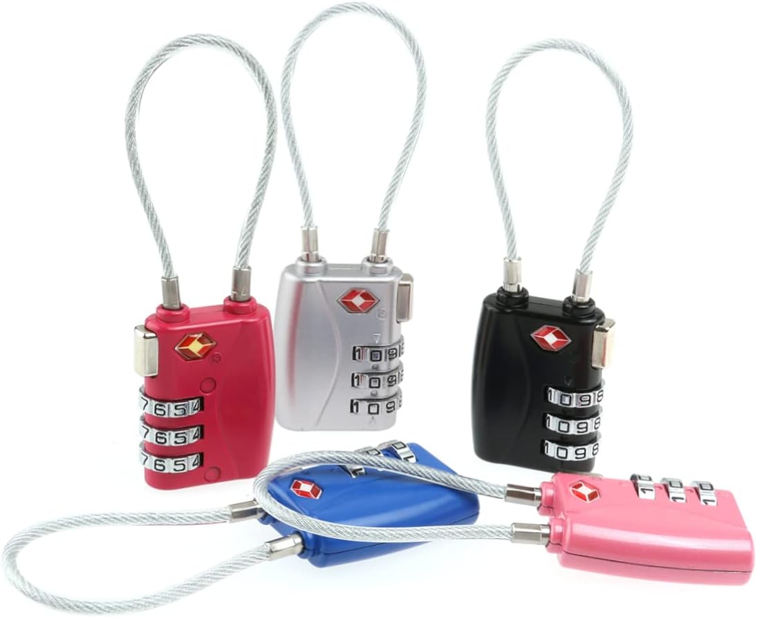 KALLORY TSA Approved Pink Combination Padlock Portable Resettable Cable Luggage Lock Durable Zinc Alloy Security Lock for Suitcase Travel Accessories