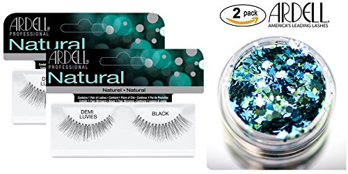 Ardell Professional NATURAL Lashes, DEMI LUVIES BLACK (2-PACK with bonus Skin/Hair GLITTER) (Demi Luvies Black (2-PACK))