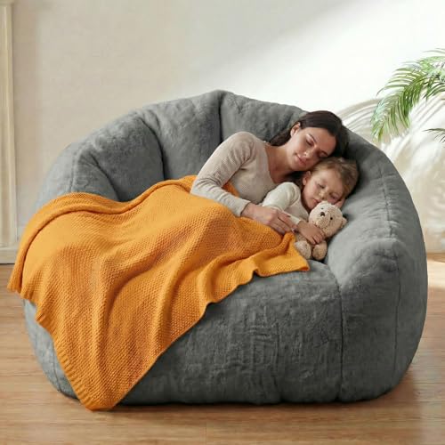 Image of HUGHEAVEN Max Giant Bean Bag Chair, Oversized Bean Bag Sofa for Adults & Teens, Ultra-Soft Comfy Fluffy Floor Lounge Chair with Armrests, Large Bean Bag Couch for Gaming, Reading & Relaxing