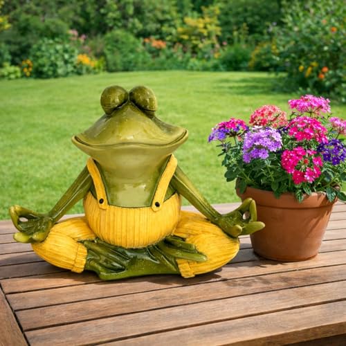 Online Fuchs Lustige Gartenfiguren für draußen Yoga Frosch mit Latzhose - Teichdeko - wetterfest mit glänzendem Glossy-Look - 25 oder 31,5 cm gro...