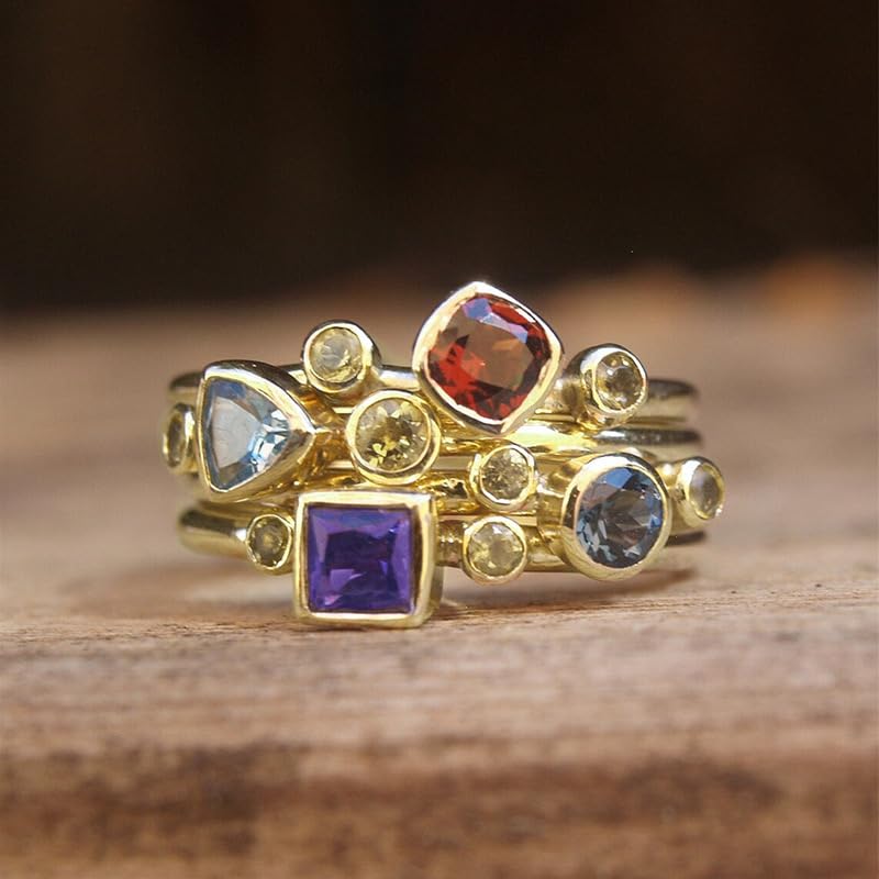 ENDLESSNESS & ETERNITY Colorful Gemstone Multi Colour 14K Gold Plated Wedding Band Ring Chunky Statment Band Ring3