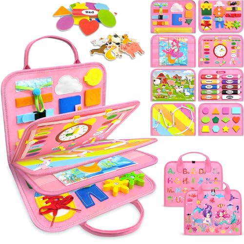 Image of Gojmzo Busy Board Montessori Toys for Toddler Girl Birthday Gifts, Busy Book Sensory Toys for Toddlers, Learning Educational Toddler Travel Activities