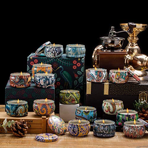 Jheng Set Of 16 Small Scented Candles Soy Wax Aromatherapy Candles 2.5 Oz Portable Tin Candles With Lid, Relaxation Gifts Basket For Mother, Women, Friends And Coworkers #TOP2