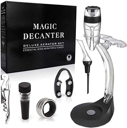 RERXN Deluxe Weinkaraffe, Weinglashalter,Wein Dekantierer, Weinkaraffe mit Ständerhalter, Weinzubehör aus Weinkorkenzieher, Weinverschluss und Weinausgießer (Style 02) Cover