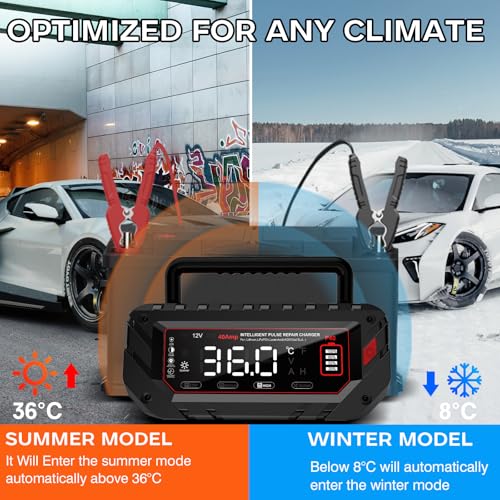 40 AMP Car Battery Charger, 6V/12V/24V Lead-Acid, Lithium, LiFePo4 Smart Battery Charger, Large Screen Trickle Charger, Fully Automatic Chargers and Maintainer for Car, Motorcycle, Lawn Mower by HTRC - Image 6