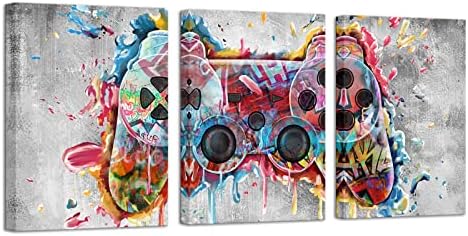 AtGoWac Gamer Wall Art Video Gamepad Painting Gaming Poster Framed Prints Game Room Playroom Gamer Decor, Gallery Wrapped 12"x16"x3 Pieces